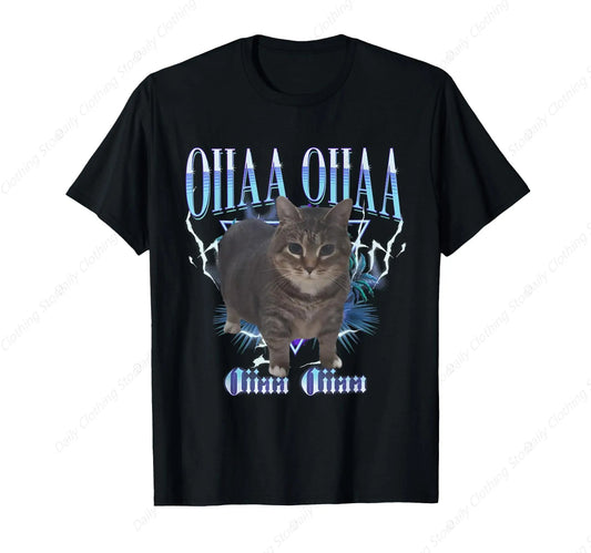 OIIAA OIIAA Funny Spinning Cat Meme Humor Cat Brainrot T-Shirt Funny Prevailing Tee Fashion Short Sleeves