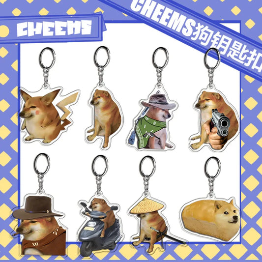 Ins Creative Internet Celebrity Cheems Meme Cute Warrior Cheems Keychain Funny Cheemsburger Expression Key Chain Pet Dog Pendant